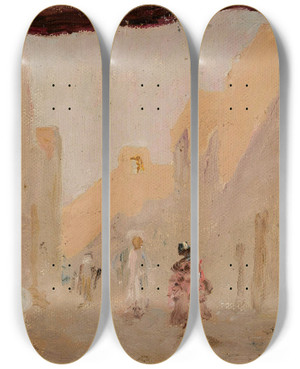 Triptych art skateboard deck of Jan Cigliski Old Tashkent In The Evening From The Journey To Turkestan by Jan Ciaglinski (1858-1913)