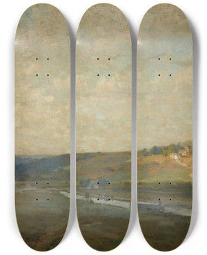 Triptych art skateboard deck of William Langson Lathrop Delaware Canal by William Langson Lathrop (1859-1938)
