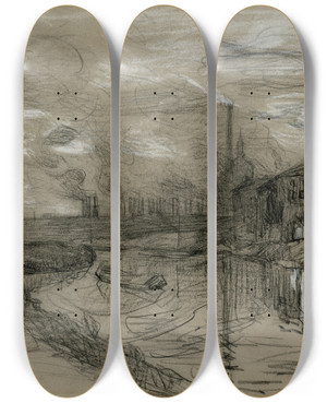 Triptych art skateboard deck of Isaac Israls Fabrieksterrein Langs Vaart by Isaac Israels (1865-1934)