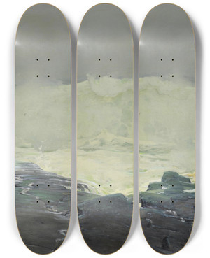 Triptych art skateboard deck of Frederick Judd Waugh Surf And Fog Monhegan Maine by Frederick Judd Waugh (1861-1940)