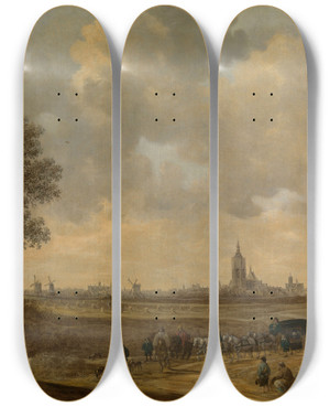 Triptych art skateboard deck of Jan Van Goyen Landscape_3 by Jan Van Goyen (1596-1656)