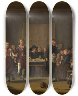 Triptych art skateboard deck of Jan Victors Peasant Wedding by Jan Victors (1619-1677)