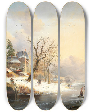 Triptych art skateboard deck of Frederik Marinus Kruseman Winter Landscape With Figures Near A Mansion by Frederik Marinus Kruseman (1816-1882) Triptych art skateboard deck of Frederik Marinus Kruseman Winter Landscape With Figures Near A Mansion by Frederik Marinus Kruseman (1816-1882)