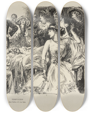 Triptych art skateboard deck of Charles Dana Gibson Temptation_2 by Charles Dana Gibson (1867-1944)