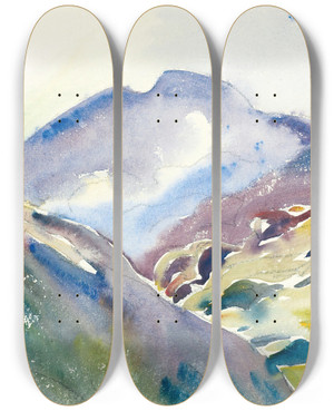 Triptych art skateboard deck of Giovanni Giacometti High Mountain Landscape Upper Engadine by Giovanni Giacometti (1868-1933)