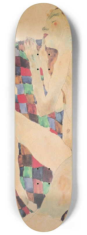 Egon Schiele - Weiblicher Akt auf kariertem Tuchl 8.25 inch art skate deck