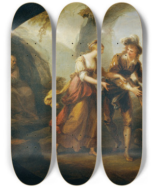 Triptych art skateboard deck of Angelica Kauffmann Miranda Und Ferdinand by Angelica Kauffmann (1741-1807)
