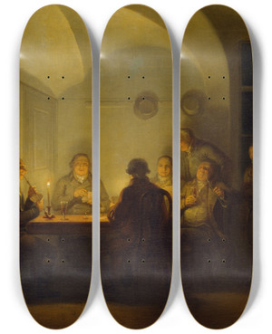 Triptych art skateboard deck of Alexander Laurus Card Players by Alexander Laureus (1783-1823)