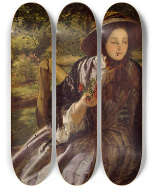 Triptych art skateboard deck of William Powell Frith Garden Flowers Making A Posy by William Powell Frith (1819-1909)