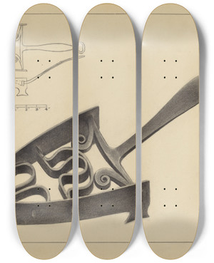 Triptych art skateboard deck of Herman Bader Flat Iron Holder by Herman Bader