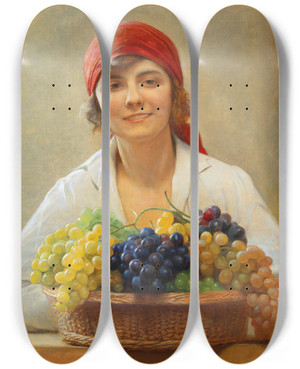 Triptych art skateboard deck of Franz Von Matsch Grape Harvest by Franz Von Matsch (1861-1942)