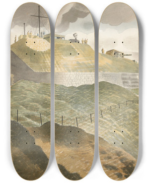 Triptych art skateboard deck of Eric Ravilious Coastal Defences by Eric Ravilious (1903-1942)