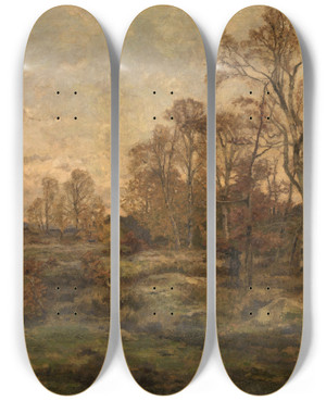 Triptych art skateboard deck of Thodore Baron The Forest Of Fontainebleau Autumn Evening by Theodore Baron Triptych art skateboard deck of Thodore Baron The Forest Of Fontainebleau Autumn Evening by Theodore Baron