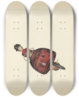 Triptych art skateboard deck of Mina Lowry Top With Winding String by Mina Lowry (1894-1942)