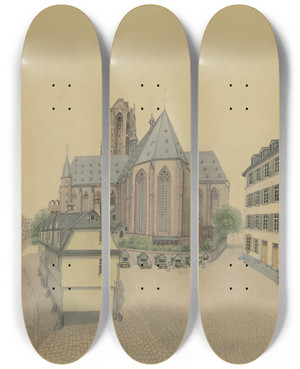 Triptych art skateboard deck of Johann Georg Reinheimer Der Dom Zu Frankfurt Am Main by Johann Georg Reinheimer
