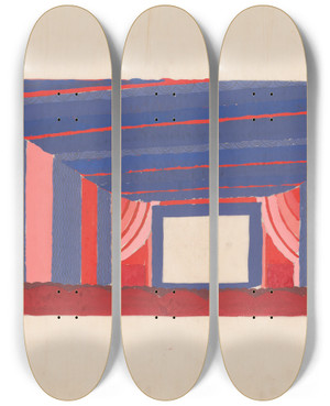 Triptych art skateboard deck of Winold Reiss Design Proposals For Puck Theater New York Ny Interior Perspective Study_2 by Winold Reiss (1886-1953)