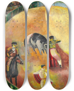 Triptych art skateboard deck of Mose Kisling Course De Taureaux by Moise Kisling (1891-1953)