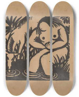 Triptych art skateboard deck of Maria Uhden Woman At The Water by Maria Uhden (1892-1918)
