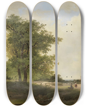 Triptych art skateboard deck of Johannes Wernardus Bilders Landscape With Farmstead by Johannes Wernardus Bilders (1811-1890)