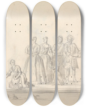 Triptych art skateboard deck of Pieter Casteels Feeding Ducks by Pieter Casteels (1684-1749)