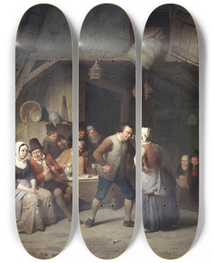 Triptych art skateboard deck of Charles Venneman Passing The Candle_1 by Charles Venneman (1802-1875)