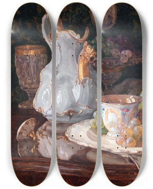 Triptych art skateboard deck of Josef Schuster Stillleben Mit Ziergegenstnden by Josef Schuster (1812-1890)