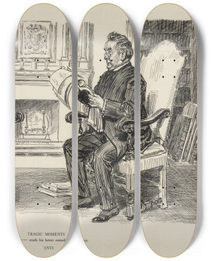 Triptych art skateboard deck of Charles Dana Gibson Tragic Moments The Rev Reads His Latest Comedy To His Niece by Charles Dana Gibson (1867-1944)