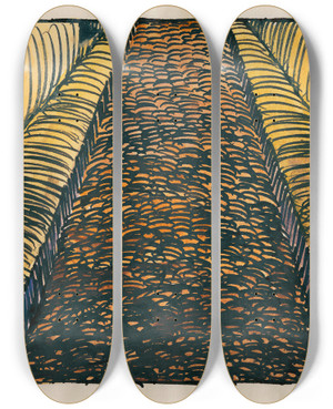 Triptych art skateboard deck of Karl Wiener Komposition Aus Pflaster Und Wiese Xviii by Karl Wiener (1901-1949)