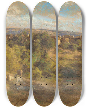 Triptych art skateboard deck of Lon Augustin Lhermitte Le Repos Des Paysans by Lon Augustin Lhermitte (1844-1925)