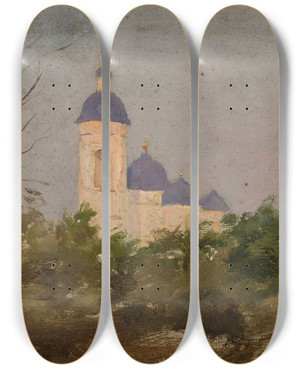 Triptych art skateboard deck of Jan Cigliski Study Of An Orthodox Church by Jan Ciaglinski (1858-1913)