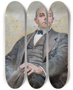 Triptych art skateboard deck of Jacek Malczewski Portrait Of Edward Maurizio by Jacek Malczewski (1854-1929)
