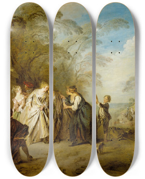 Triptych art skateboard deck of Jeanbaptiste Pater The Fortune Teller by Jean-Baptiste Pater (1695-1736)