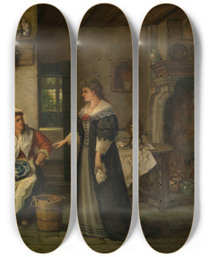 Triptych art skateboard deck of Willem Linnig Kitchen by Willem Linnig (1819-1885)