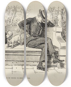 Triptych art skateboard deck of Charles Dana Gibson Another Case Of Trying To Keep Neutral by Charles Dana Gibson (1867-1944)