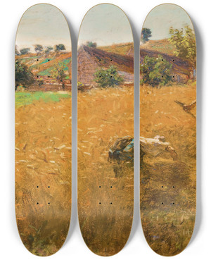 Triptych art skateboard deck of Lon Augustin Lhermitte La Moisson by Lon Augustin Lhermitte (1844-1925)