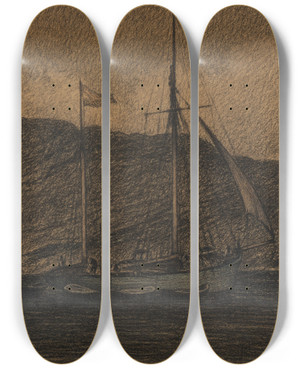 Triptych art skateboard deck of Karl Nordstrm Fishing Boat by Karl Nordstrom (1855-1923)