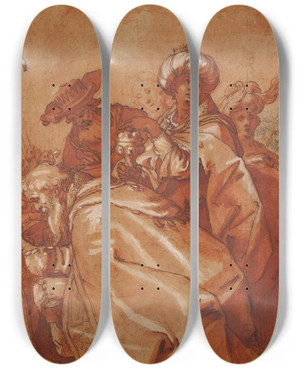 Triptych art skateboard deck of Abraham Bloemaert The Adoration Of The Magi by Abraham Bloemaert (1564-1651)