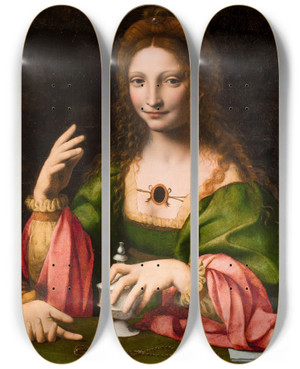 Triptych art skateboard deck of Bernardino Luini The Conversion Of The Magdalen by Bernardino Luini (1480-1532) Triptych art skateboard deck of Bernardino Luini The Conversion Of The Magdalen by Bernardino Luini (1480-1532)