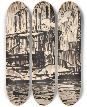 Triptych art skateboard deck of Henry Lyman Saen Schuylkill No 5 by Henry Lyman Saen (1875-1918)