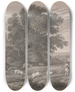 Triptych art skateboard deck of Thomas Shotter Boys Claude by Thomas Shotter Boys (1803-1874)