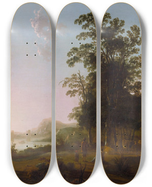Triptych art skateboard deck of Aelbert Cuyp Landscape With The Flight Into Egypt by Aelbert Cuyp (1620-1691)