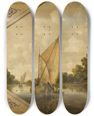 Triptych art skateboard deck of Bonaventura Peeters The Elder River Landscape by Bonaventura Peeters The Elder (1614-1652)