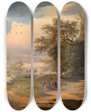 Triptych art skateboard deck of Anton Altmann Landschaft by Anton Altmann (1808-1871)