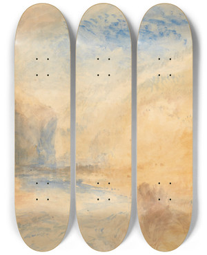 Triptych art skateboard deck of Joseph Mallord William Turner Mountain Landscape With Lake by Joseph Mallord William Turner (1775-1851)