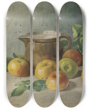 Triptych art skateboard deck of Walter Stoitzner Stillleben Mit Pfeln by Walter Stoitzner (1890-1921)