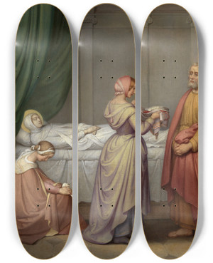 Triptych art skateboard deck of Marie Ellenrieder Erweckung Der Tabitha Durch Petrus by Marie Ellenrieder (1791-1863)