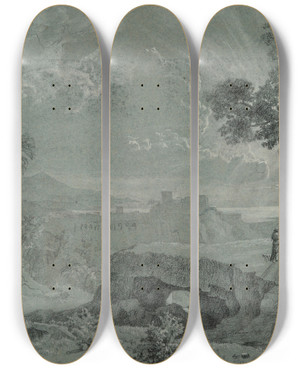 Triptych art skateboard deck of Eugenio Landesio Study For The Return Of The Holy Family by Eugenio Landesio (1810-1879)