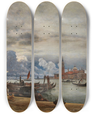 Triptych art skateboard deck of Rudolf Von Alt Blick Nach San Giorgio Maggiore Von Der Mole In Venedig by Rudolf Von Alt (1812-1905)