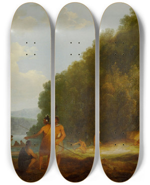 Triptych art skateboard deck of John Webber Ship Cove Queen Charlotte Sound by John Webber (1751-1793)