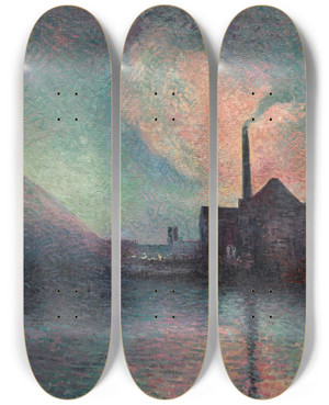 Triptych art skateboard deck of Maximilien Luce Couillet La Nuit by Maximilien Luce (1858-1941)